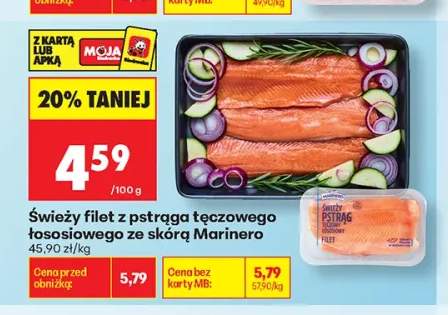 Świeży filet z pstrąga tęczowego łososiowego ze skórą Marinero