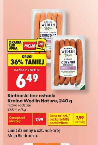 Kiełbaski bez osłonki z filetem z kurczaka Kraina Wędlin Nature +1 wariant