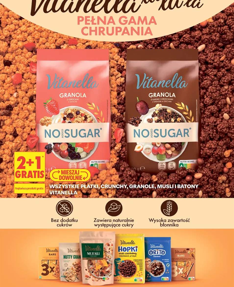 Płatki, crunchy, granole, musli i batony Vitanella +7 wariantów
