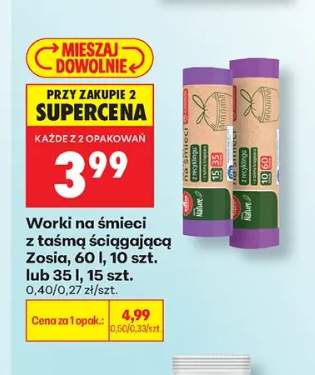Worki na śmieci z taśmą ściągającą Zosia 60 l +1 wariant