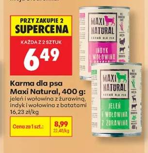Karma dla psa Maxi Natural jeleń i wołowina z żurawiną +1 wariant