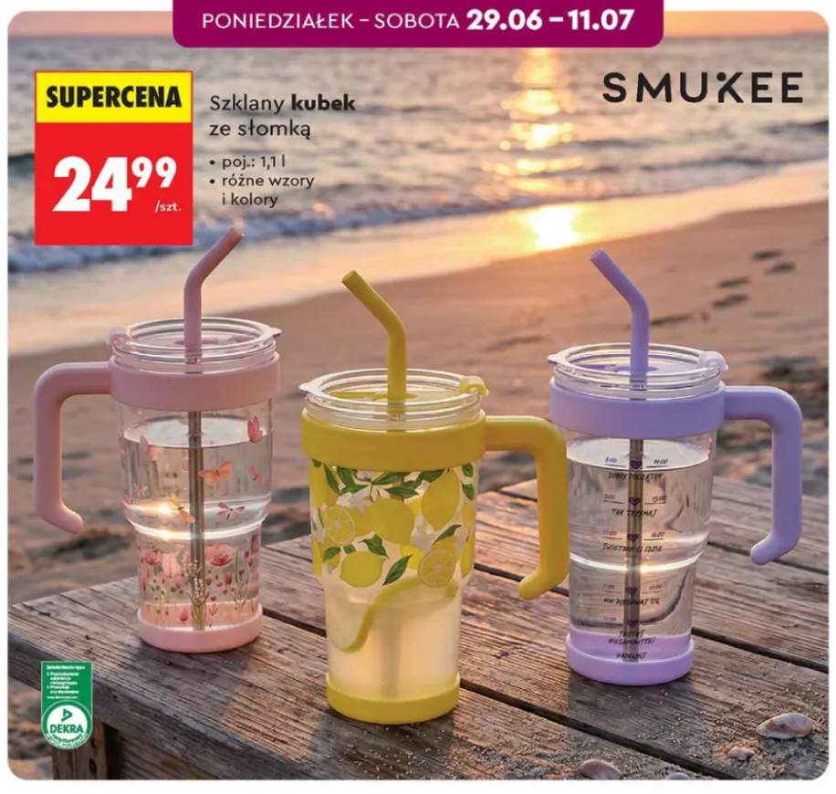 Szklany kubek ze słomką Smukee 1,1 l