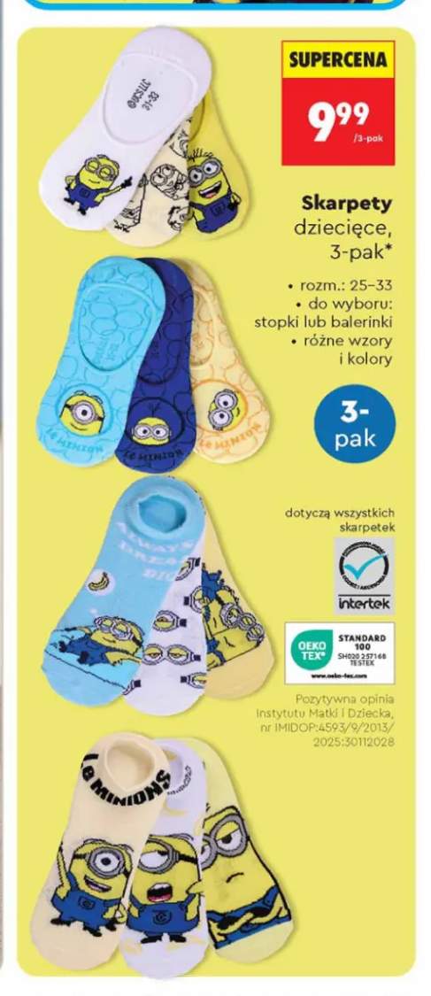 Skarpety dziecięce stopki Minions 3-pak +1 wariant