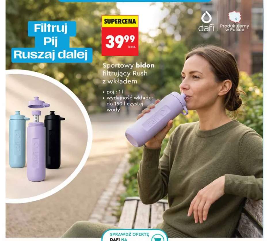 Sportowy bidon filtrujący Dafi Rush z wkładem 1 l