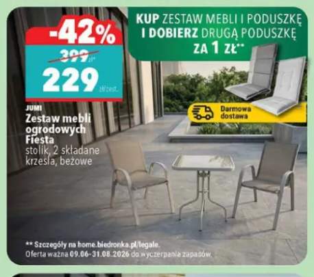 Zestaw mebli ogrodowych Jumi Fiesta stolik, 2 składane krzesła, beżowe