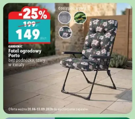 Fotel ogrodowy Gardenic Porto bez podnóżka, szary w kwiaty