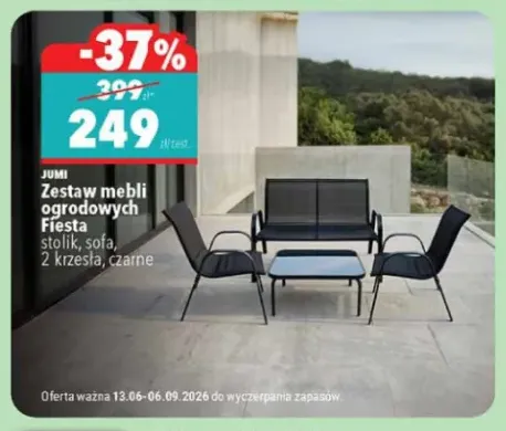 Zestaw mebli ogrodowych Jumi Fiesta stolik, sofa, 2 krzesła, czarne