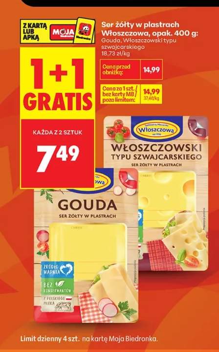Ser żółty w plastrach Gouda Kraina Serów +1 wariant