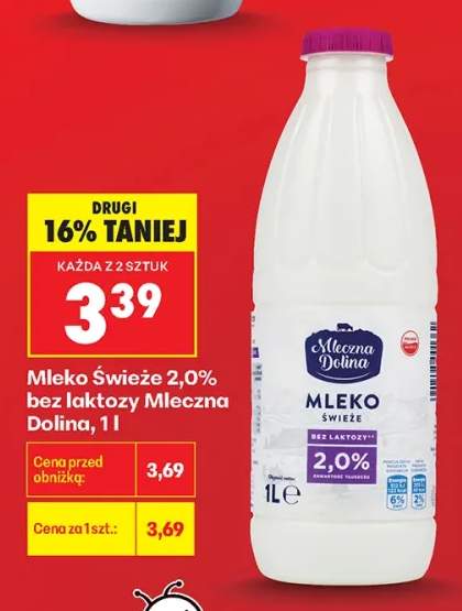 Mleko świeże 2,0% bez laktozy Mleczna Dolina