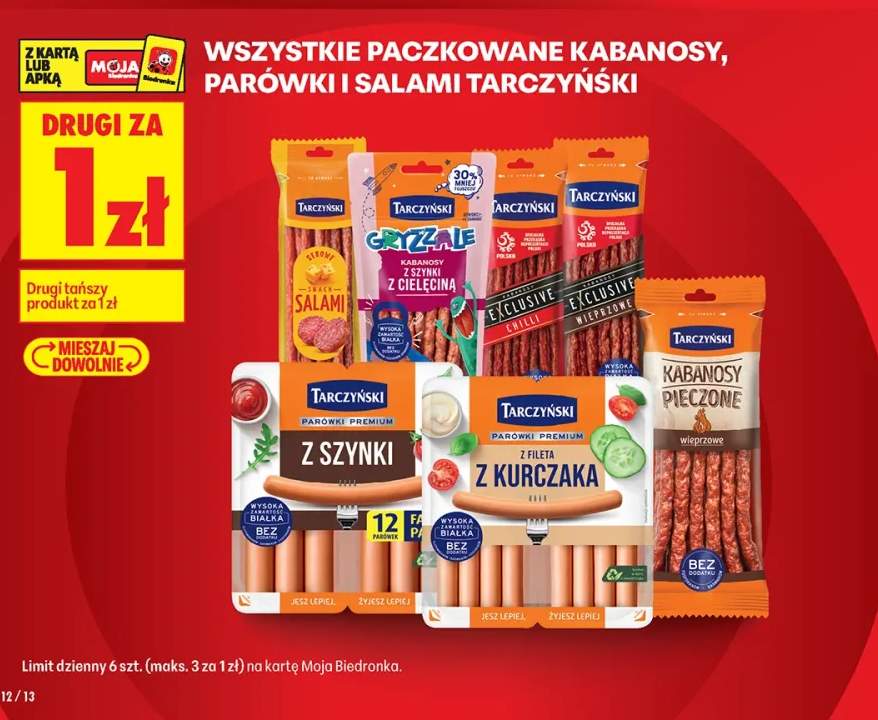 Paczkowane kabanosy, parówki i salami Tarczyński +7 wariantów