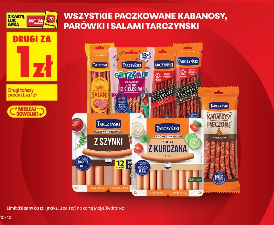 Paczkowane kabanosy, parówki i salami Tarczyński +7 wariantów