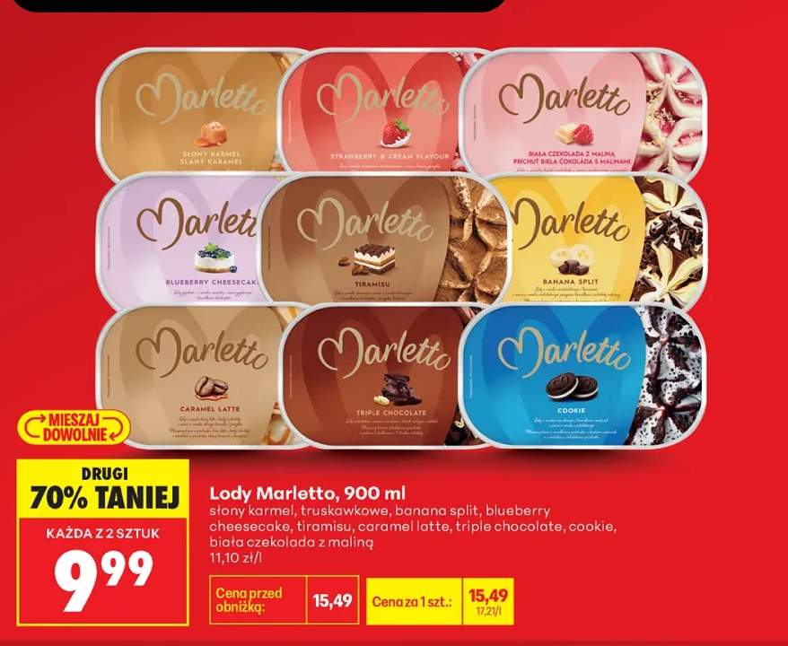 Lody truskawkowe Marletto +8 wariantów