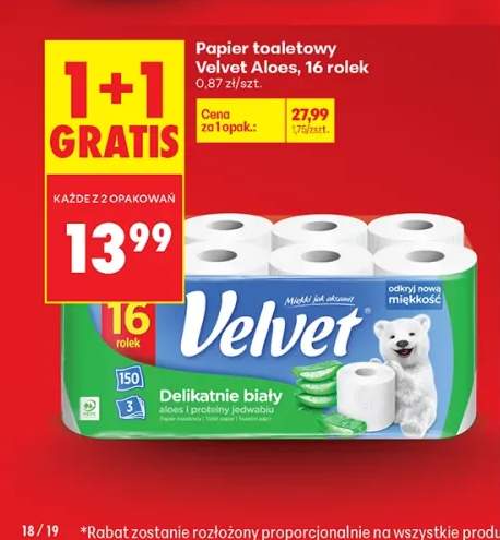 Papier toaletowy Velvet Delikatnie biały Aloes 16-pak