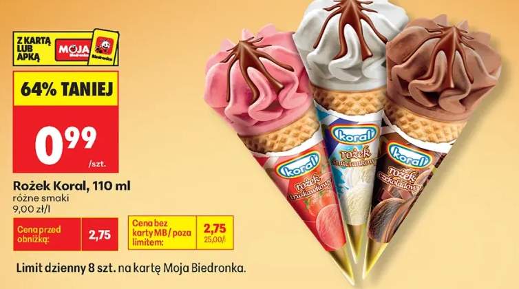 Lody rożek śmietankowy Koral +2 warianty