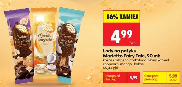 Lody na patyku Marletto Fairy Tale kokos i mleczna czekolada +2 warianty