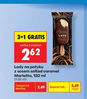 Lody na patyku Marletto Lava z sosem salted caramel