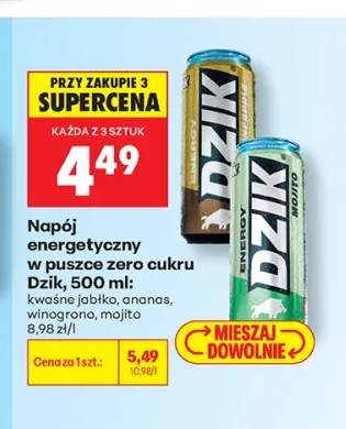 Napój energetyczny Dzik kwaśne jabłko +3 warianty