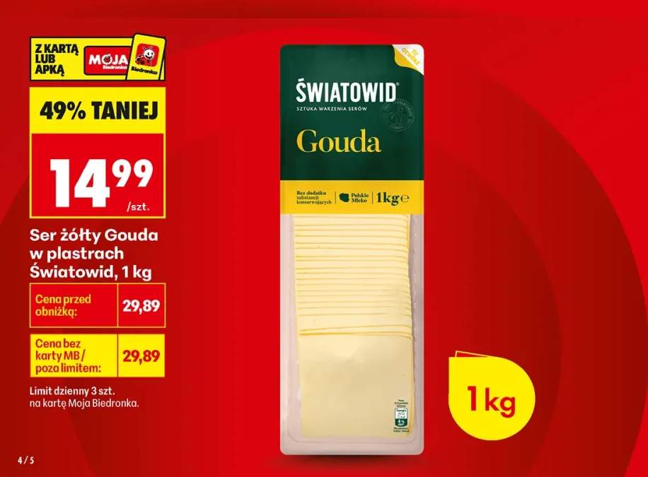 Ser żółty Gouda w plastrach Światowid