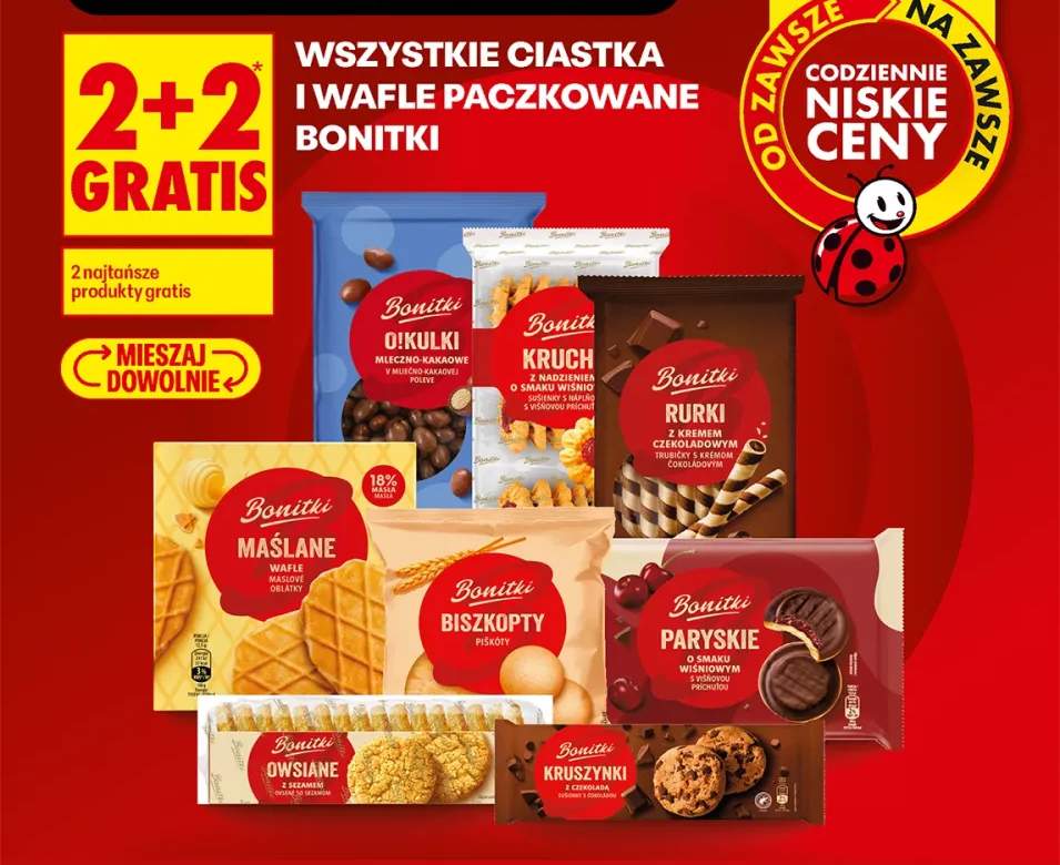 Ciastka i wafle paczkowane Bonitki +8 wariantów