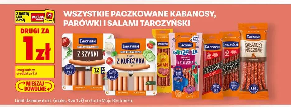 Paczkowane kabanosy, parówki i salami Tarczyński +7 wariantów