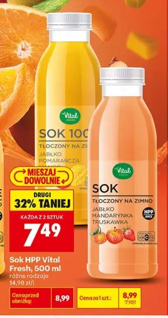 Sok HPP Vital Fresh jabłko mandarynka truskawka +1 wariant