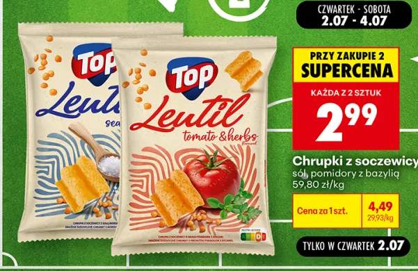 Chrupki z soczewicy TOP pomidory z bazylią +1 wariant