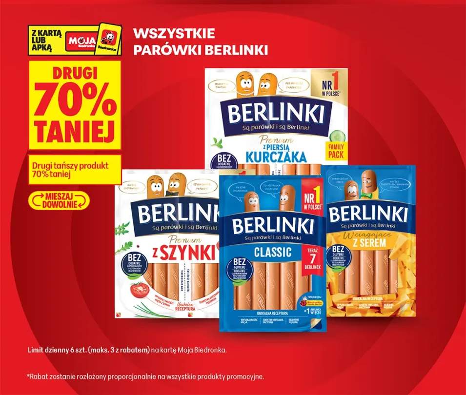Parówki z piersią kurczaka Berlinki Family Pack +4 warianty