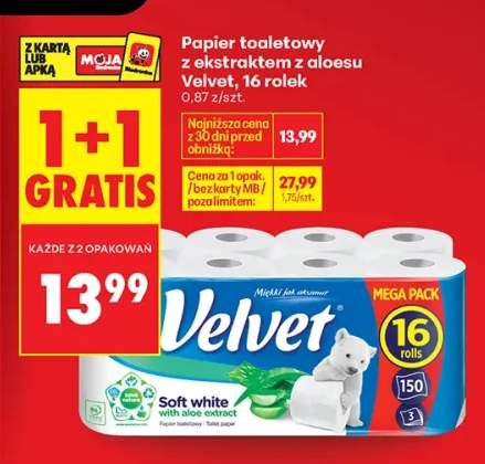 Papier toaletowy z ekstraktem z aloesu Velvet 16-pak