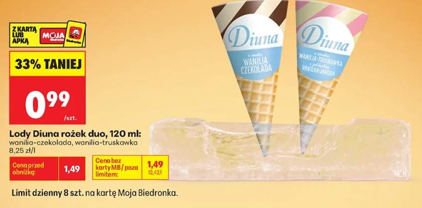 Lody rożek duo Diuna wanilia-czekolada +1 wariant
