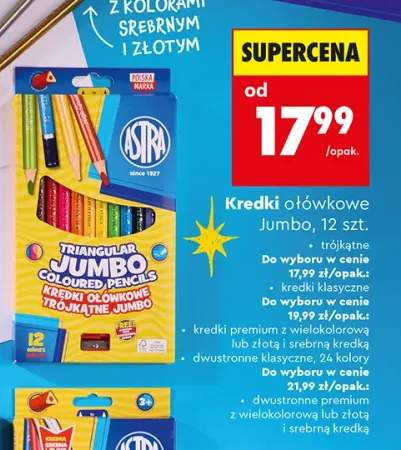 Kredki ołówkowe trójkątne Jumbo Astra 12 szt. +4 warianty
