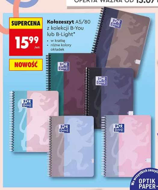 Kołozeszyt A5/80 Oxford B-Light w kratkę +1 wariant