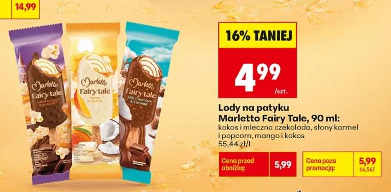 Lody na patyku Marletto Fairy Tale słony karmel i popcorn +2 warianty
