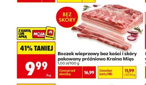 Boczek wieprzowy bez kości i skóry pakowany próżniowo Kraina Mięs