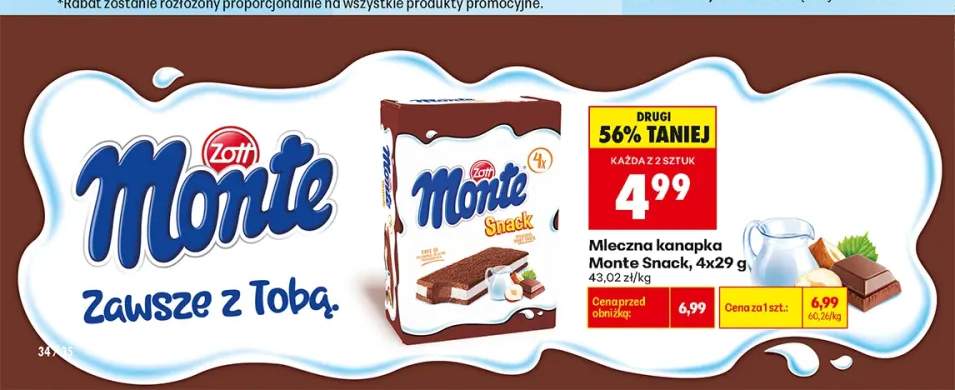 Mleczna kanapka Monte Snack 4-pak 29 g