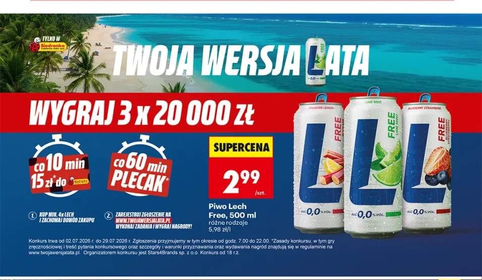 Piwo bezalkoholowe Lech Free Rhubarb Lemon +2 warianty