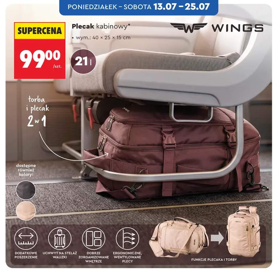 Plecak kabinowy WINGS 21 l