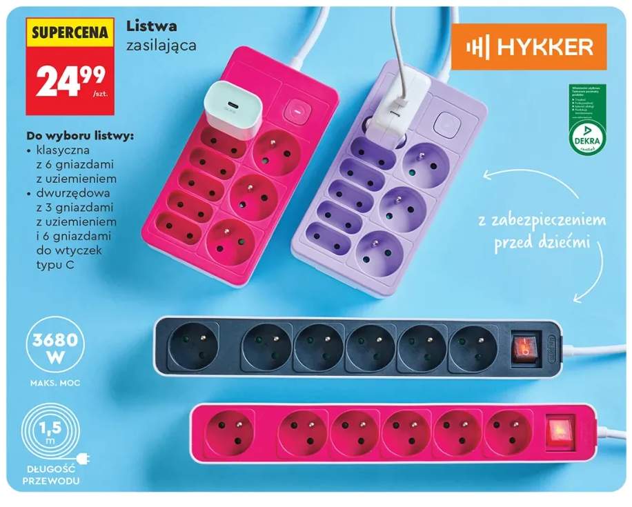 Listwa zasilająca klasyczna Hykker +1 wariant