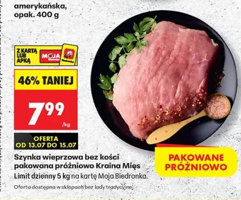 Szynka wieprzowa bez kości pakowana próżniowo Kraina Mięs