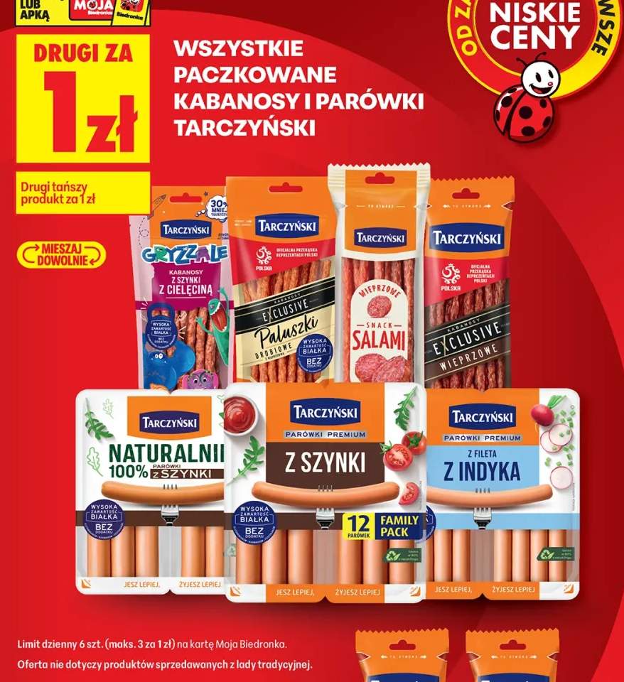Paczkowane kabanosy i parówki Tarczyński +6 wariantów