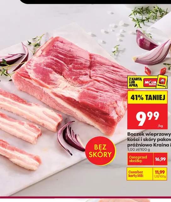Boczek wieprzowy bez kości i skóry pakowany próżniowo Kraina Mięs