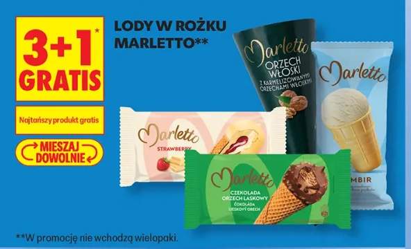 Lody w rożku Marletto Orzech Włoski +3 warianty