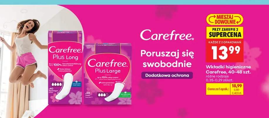 Wkładki higieniczne Carefree Plus Long +1 wariant