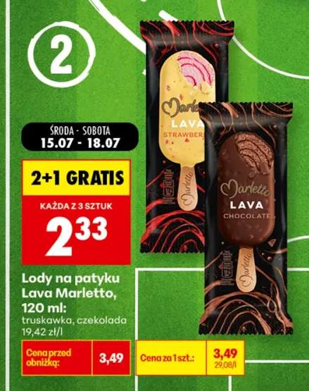 Lody na patyku Marletto Lava czekoladowe +1 wariant