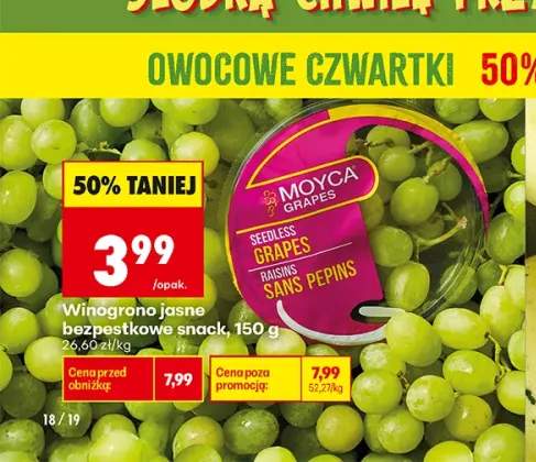 Winogrono jasne bezpestkowe snack Moyca Grapes