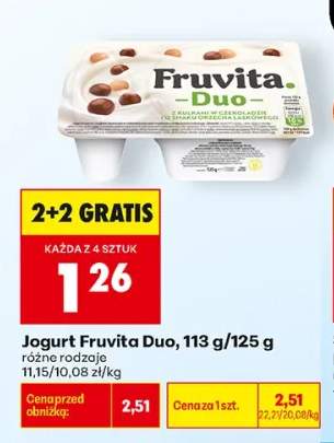 Jogurt Fruvita Duo z kulkami w czekoladzie o smaku orzecha laskowego +1 wariant
