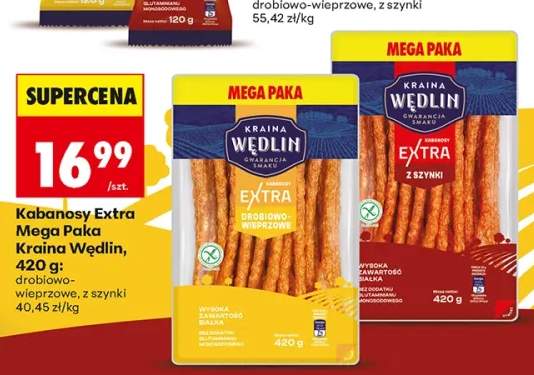 Kabanosy Extra Mega Paka drobiowo-wieprzowe Kraina Wędlin +1 wariant