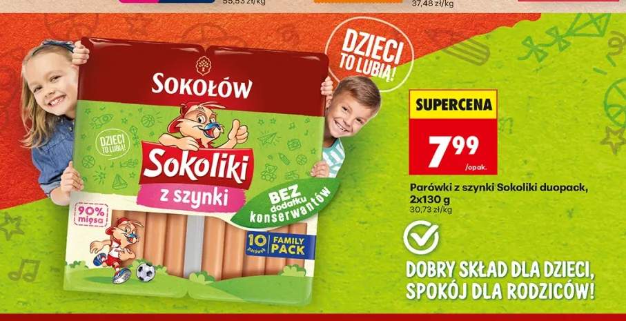 Parówki z szynki Sokoliki duopack 2-pak