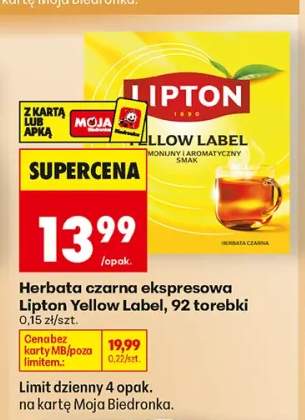 Herbata czarna ekspresowa Lipton Yellow Label