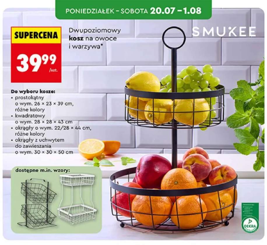Kosz na owoce i warzywa dwupoziomowy kwadratowy Smukee +2 warianty