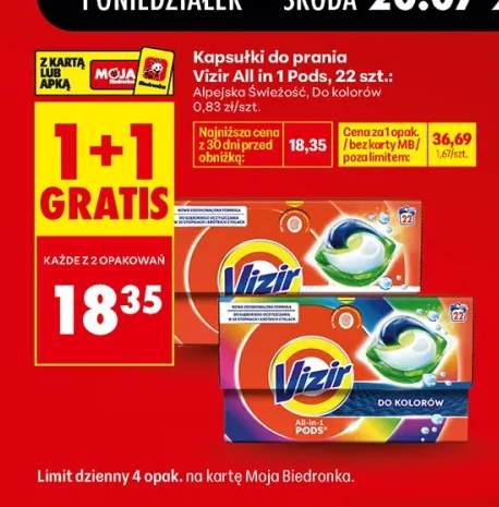 Kapsułki do prania Vizir All in 1 Pods Alpejska Świeżość +1 wariant